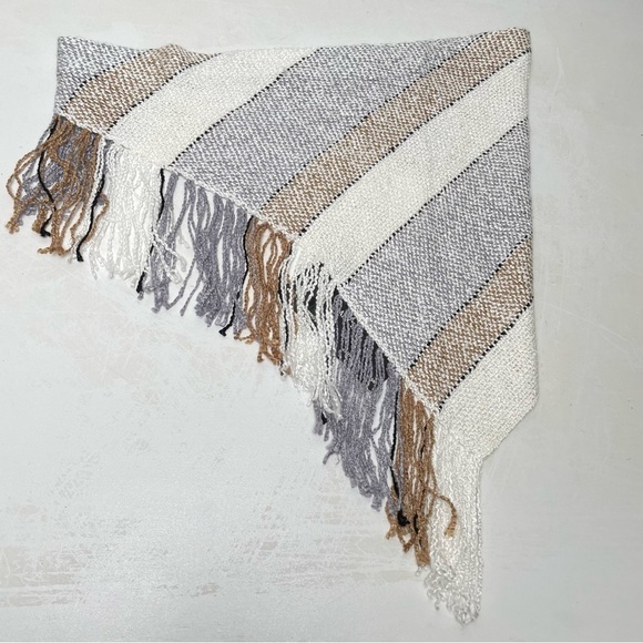 Handmade Neutral Minimalist Boho Striped Beachy Coastal Lagenlook Artisan Scarf - Picture 4 of 13